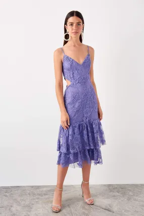 11689 Lilac Cutout Waist Lace Dress