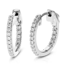 1/4 cttw Lab Created Diamond Hoop Earrings 925 Sterling Silver Prong 1/2 Inch