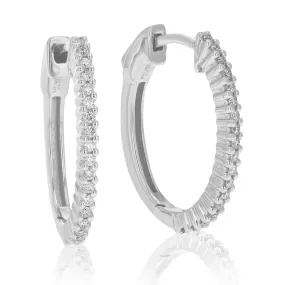 1/4 cttw Round Lab Grown Diamond Hoop Earrings .925 Sterling Silver Prong Set Size 3/4 Inch