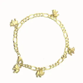 14K FIG100 BRACELET WITH DANGLING ELEPHANTS (B279A-8-14K)