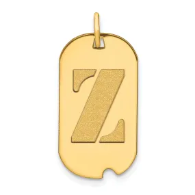 14k White Gold Rhodium Polished Finish Block Letter Z Initial Dog Tag Charm Pendant