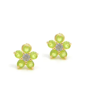 14k Yellow Gold Birthday Flower Earrings with Five Petals - August