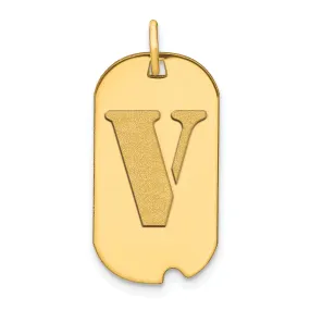 14k Yellow Gold Polished Finish Block Letter V Initial Design Dog Tag Charm Pendant