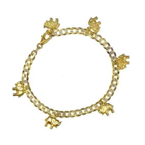 14K YPCURB120 BRACELET WITH DANGLING ELEPHANTS (B282YPA-7-14K)