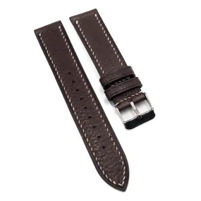 19mm Italy Chocolate Brown Litchi Grain Calf Leather Watch Strap, Handmade Stitching