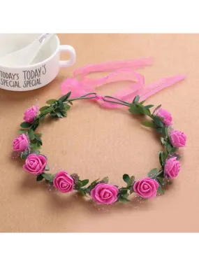 1pc Vintage Style Forest Rose Flower Crown Headband Bridal Rose Flower Wreath Hair Accessory In Pink