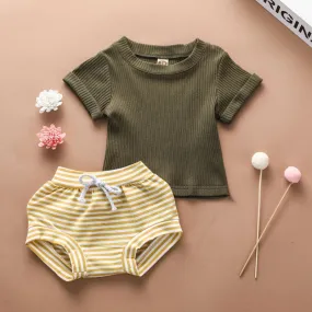 2-piece Solid Knit T-shirt & Striped Shorts for Baby