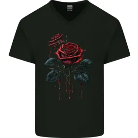 2 Roses Dripping With Blood Gothic Goth Mens V-Neck Cotton T-Shirt