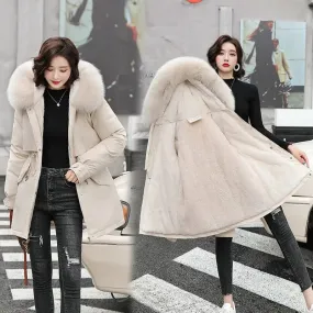 2022 New Winter Jacket Women Parka Fashion Long Coat Wool Liner Hooded Parkas Slim With Fur Collar Warm Snow Wear Padded Clothes