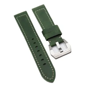 22mm Hunter Green Matte Calf Leather Watch Strap For Panerai, Non-Padded