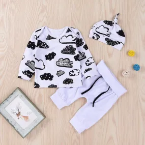 3-piece Cloud Printed Sweatshirt & Pants & Hat for Baby Boy Wholesale Children's Clothing