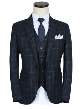 3-Piece Men's Suits Plaid Slim Fit 1-Button Suits