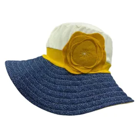 (30% Off) Adult Hat - Stretch Sun Hat in Cream with Mustard Poppy and Denim Brim by Hats for Healing