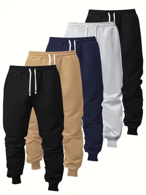 5-Pack Mens Comfort-Fit Sweatpants - Cuffed, Elastic Waist, Drawstring - Casual Loungewear for Spring/Autumn