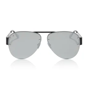 917 - black shiny metal frame   silver mirror sunglasses