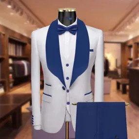 Aidase Luxury White 3 Piece Jacket Pants Vest Men's Suits Blue Shawl Lapel One Button Slim Fit 2024 Wedding Blazer Outerwears Full Sets