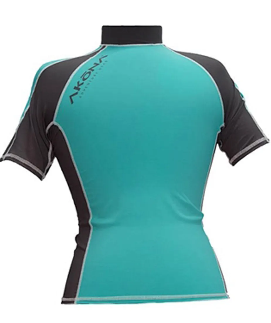 Akona Tiffany Blue Women's Short Sleeve Rash Guard for Scuba Diving Swimming Snorkeling Surfing