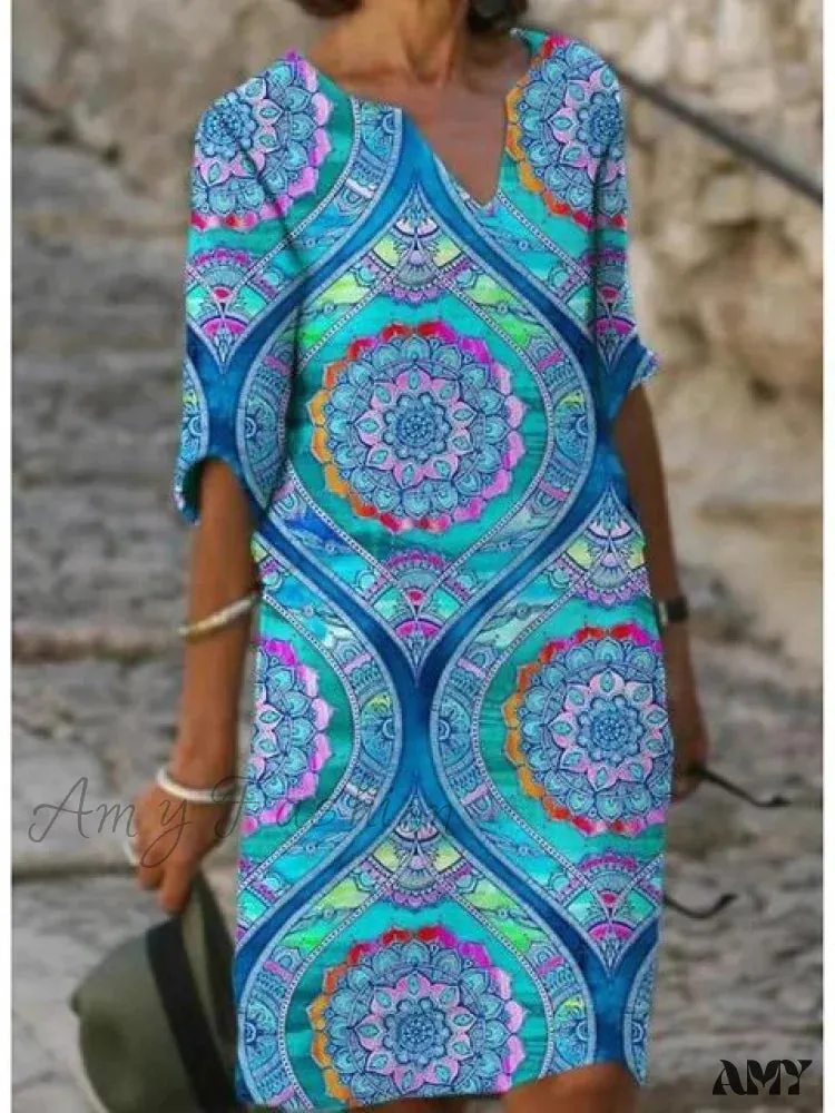 Amy Fashion - Large Big Printed Boho Casual Party Elegant Dresses