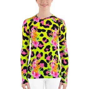 Animal Print Tropical Flamingos Women's Rash Guard