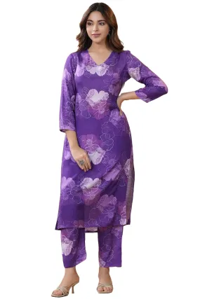 ANNI DESIGNER Women's Calf Length Printed Straight Co-Ord Set (710 Violet_Purple_X-Large)