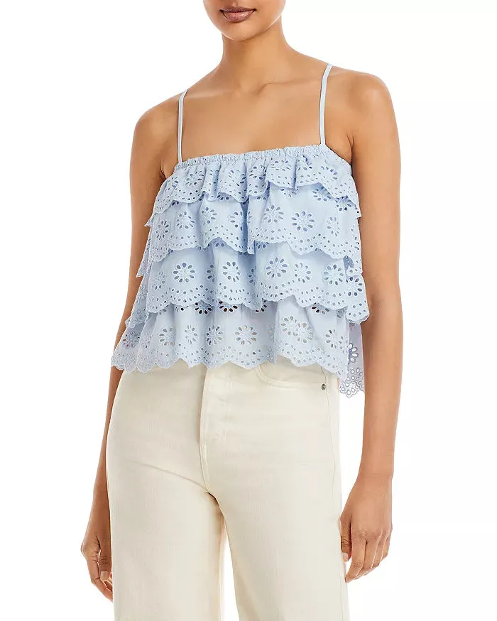 Aqua Tiered Eyelet Top