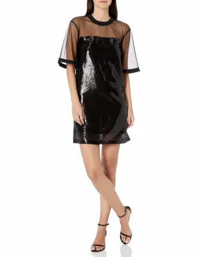 ARMANI EXCHANGE Women's Black Sequin and Mesh Shift Dress