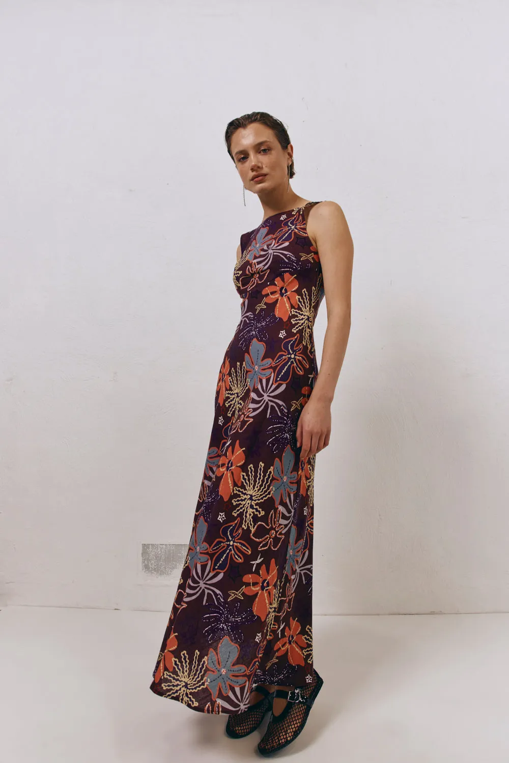 Art Of Bloom Bias Cut Maxi Dress Exotica