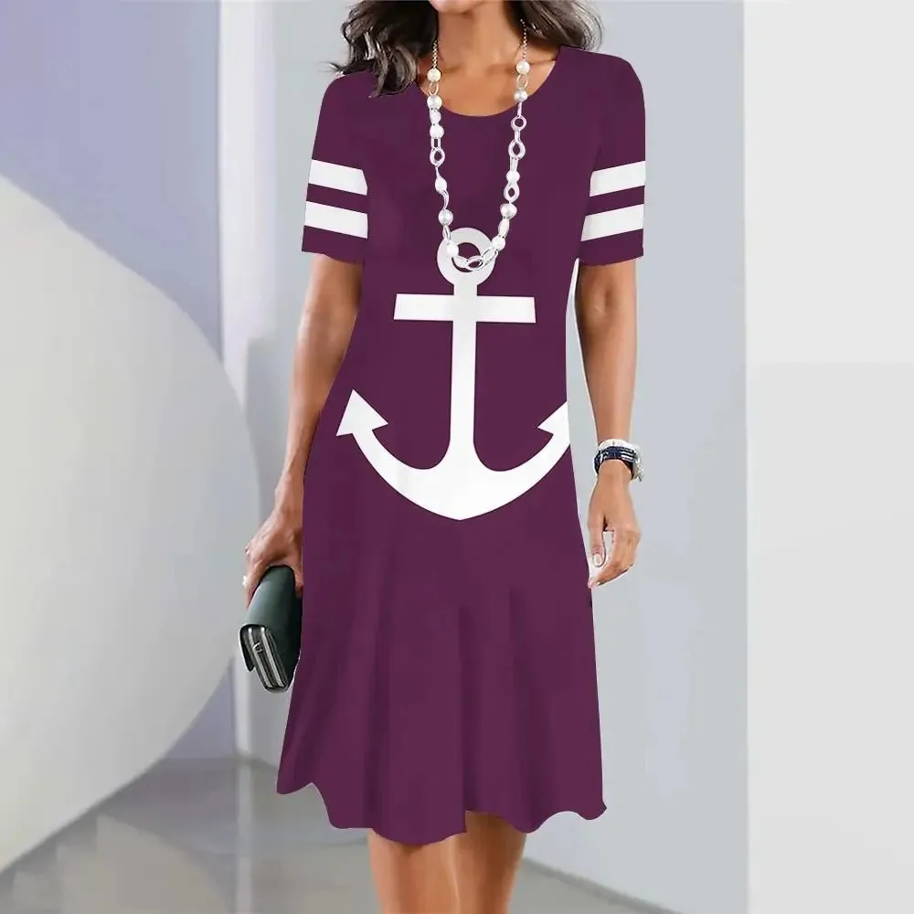 Ashore Shop 3d Anchor Printed Short Sleeve Skirt Summer  Dress