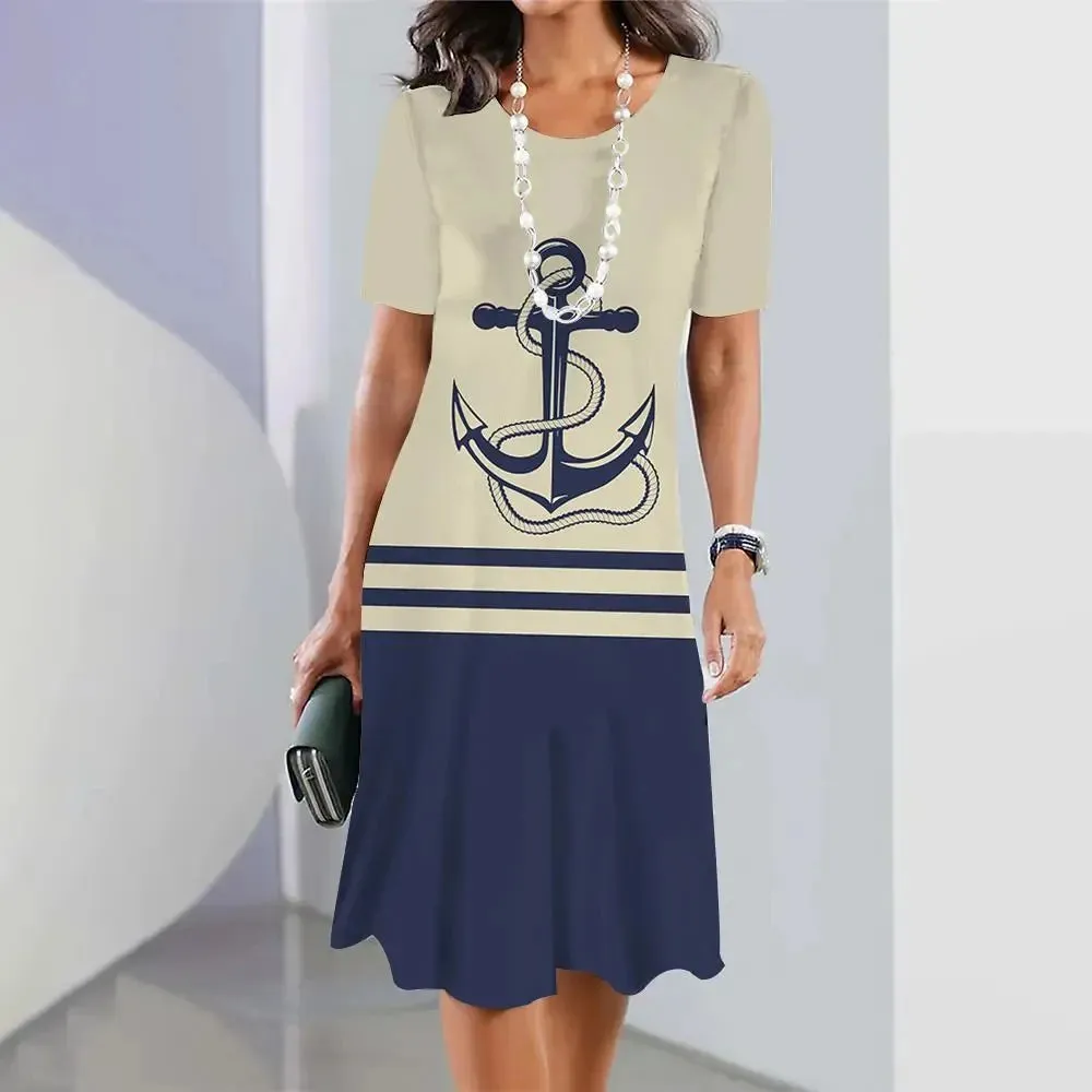 Ashore Shop 3d Anchor Printed Short Sleeve Skirt Summer  Dress