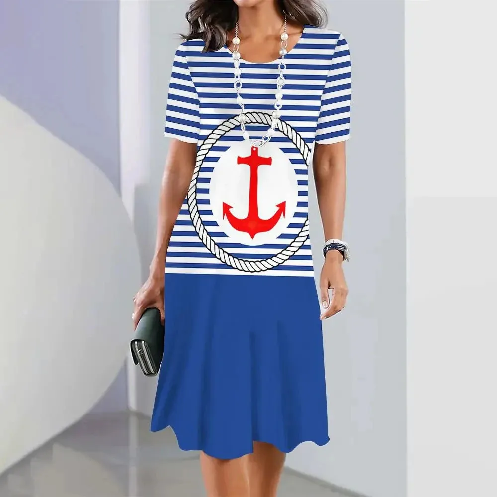 Ashore Shop 3d Anchor Printed Short Sleeve Skirt Summer  Dress