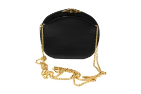 Authentic Vintage Cartier Sapphire Line Black Smooth Leather Crossbody Bag with Chain