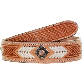 B1040A - Natural Tooled Rawhide Belt