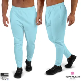 Baby Blue Designer Men's Joggers, Best Pale Blue Solid Color Slim-Fit Fashionable Sweatpants-Made in USA/EU/MX