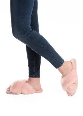 Baby Pink Deep Criss Cross Sheepskin Slippers