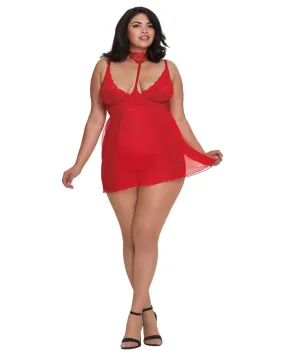 Babydoll, G-String - Queen - Lipstick Red