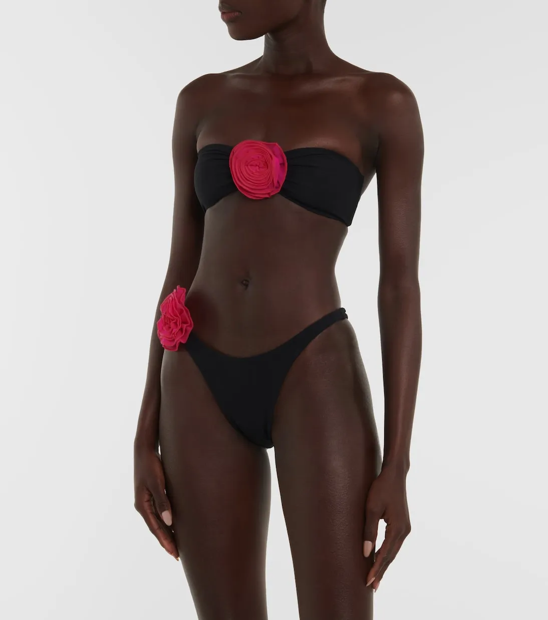 Bandeau bikini top with rose appliqué Same, black