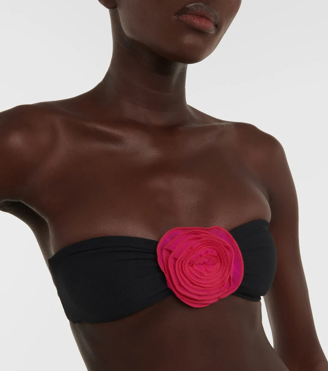 Bandeau bikini top with rose appliqué Same, black