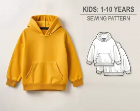 Basic oversize hoodie for boys and girls - PDF sewing pattern for kids - age 1-10 years #7100