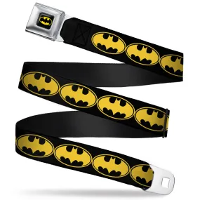 Batman Full Color Black Yellow Seatbelt Belt - Bat Signal-3 Black/Yellow/Black Webbing