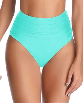 Beach Ready High Waisted Retro Tummy Control Swimusuit Bottom-Aqua