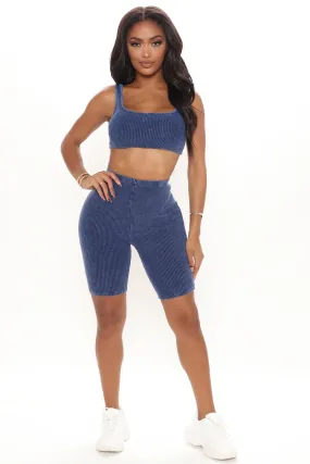 Bella Bae Ribbed Biker Short Set - Blue