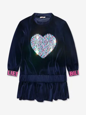 Billieblush Girls Sequin Heart Dress in Navy