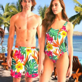 BIRD OF PARADISE FLORAL COUPLES SWIMSUITS