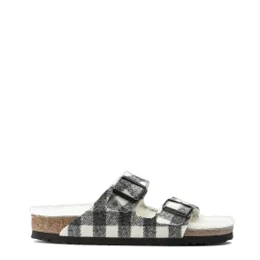 Birkenstock Womens Arizona Shearling Wool Narrow Sandal Plaid White