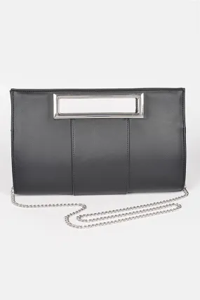 Black Faux Leather Silver Handle Clutch