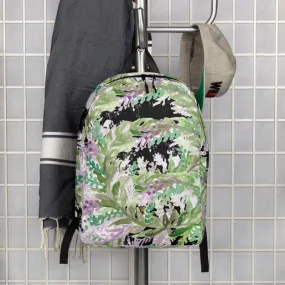 Black Lavender Floral Backpack, Floral Print Women's Laptop Minimalist Bag- Made in EU