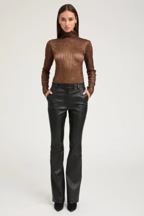 Black Leather Micro Flare Trousers