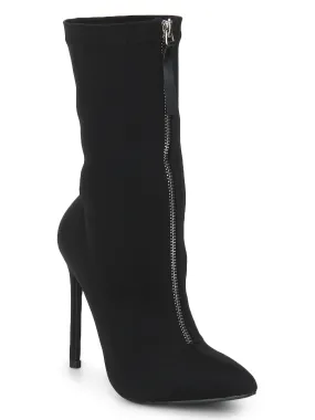 Black Lycra Front Chain Stiletto Ankle Boots