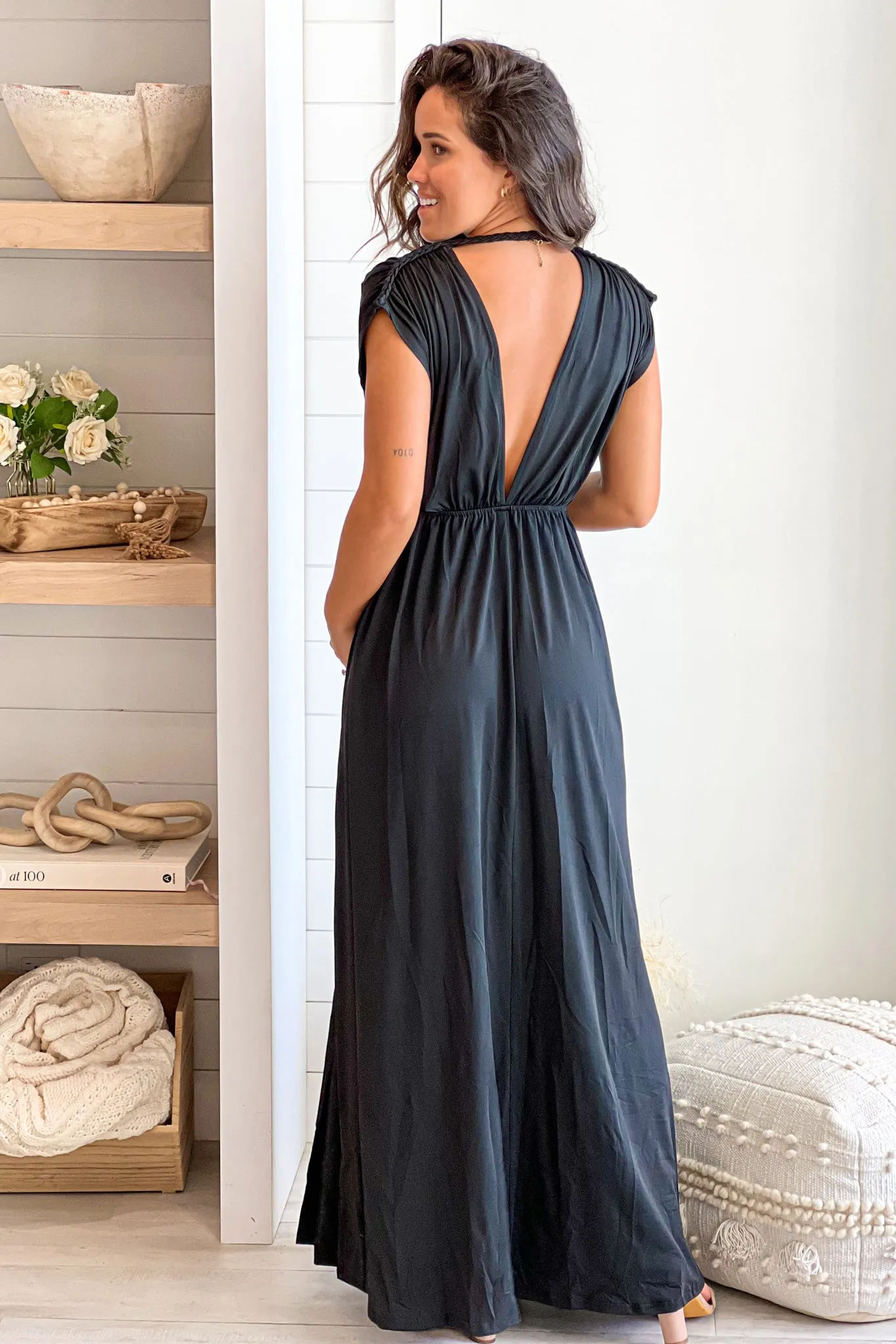 Black Maternity V-Neck Maxi Dress With Details