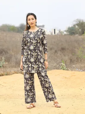 Black Readi Kalamkari Printed Cotton CO-ORD Set